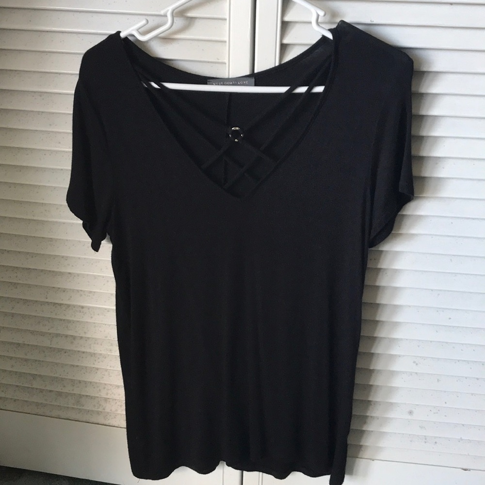 Black Basic top with Crossed Gold Ring Detailing
